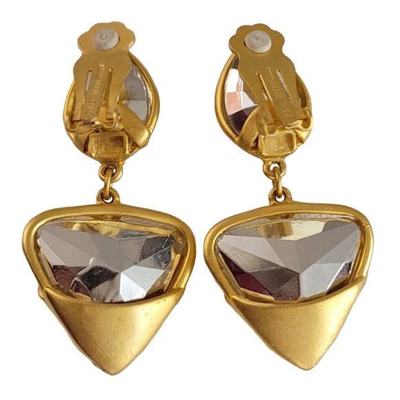 Norma Jean Matte Gold Tone Modernist Brutalist Teardrop Clip-On Earrings K984 - Picture 5 of 9